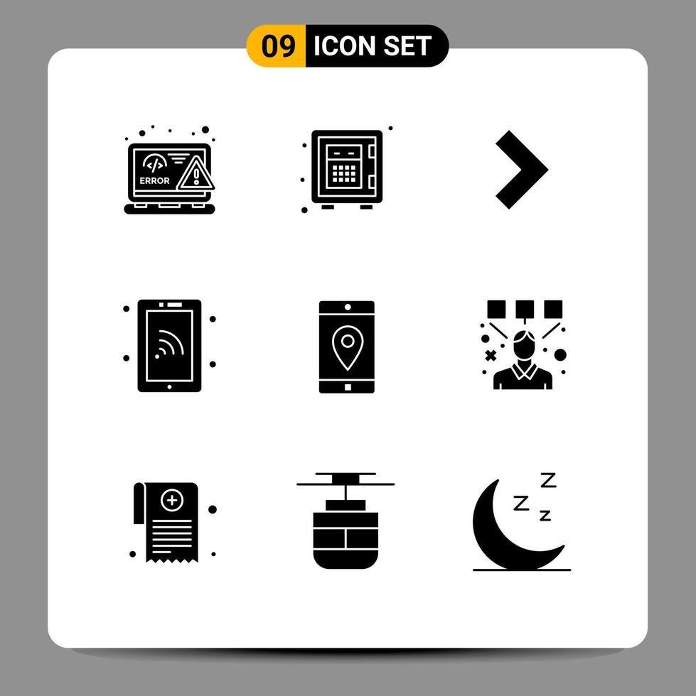 Modern Set of 9 Solid Glyphs Pictograph of mobile wifi money technology network Editable Vector Design Elements