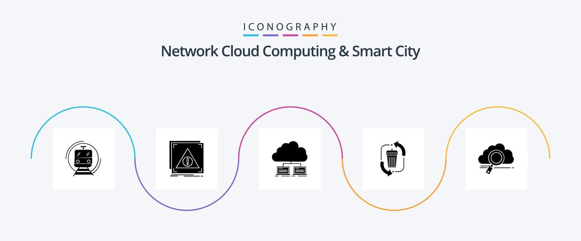 Network Cloud Computing And Smart City Glyph 5 Icon Pack Including disposal. server. data. server vector