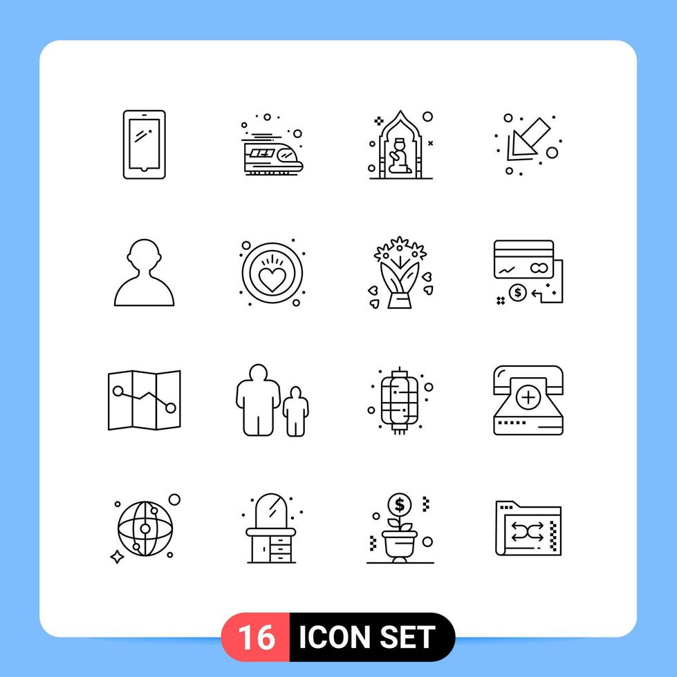 Outline Pack of 16 Universal Symbols of user left mosque down eid Editable Vector Design Elements
