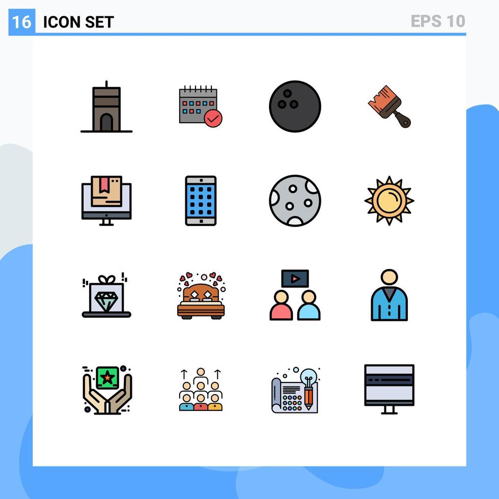 Flat Color Filled Line Pack of 16 Universal Symbols of commerce construction event building sport Editable Creative Vector Design Elements
