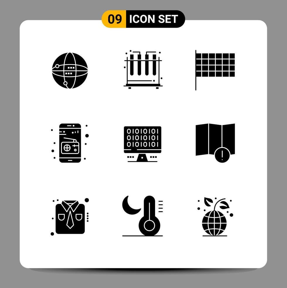 Set of 9 Modern UI Icons Symbols Signs for alert computing mark computer radio Editable Vector Design Elements