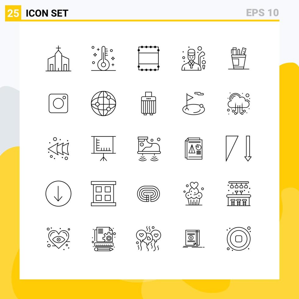 Set of 25 Modern UI Icons Symbols Signs for office pen thermometer game golfer Editable Vector Design Elements