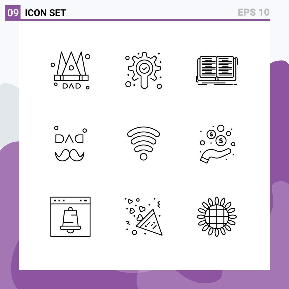 Stock Vector Icon Pack of 9 Line Signs and Symbols for signal wifi education love father Editable Vector Design Elements