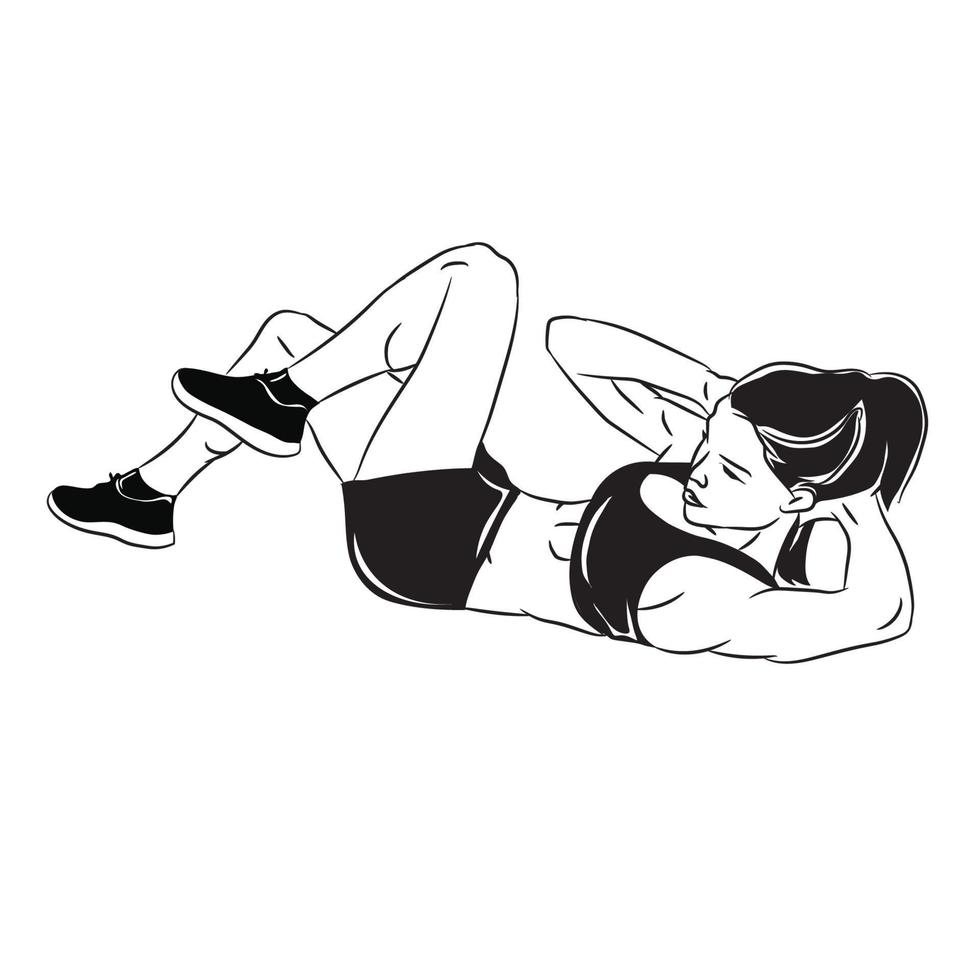 A young women doing sit up exercise work out vector illustration