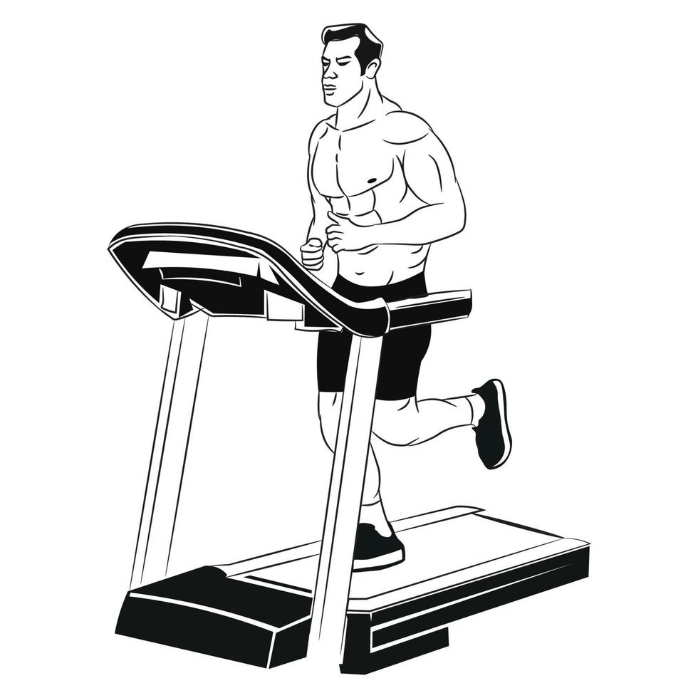 Un hombre haciendo correr deporte caminadora máquina ilustración vectorial vector