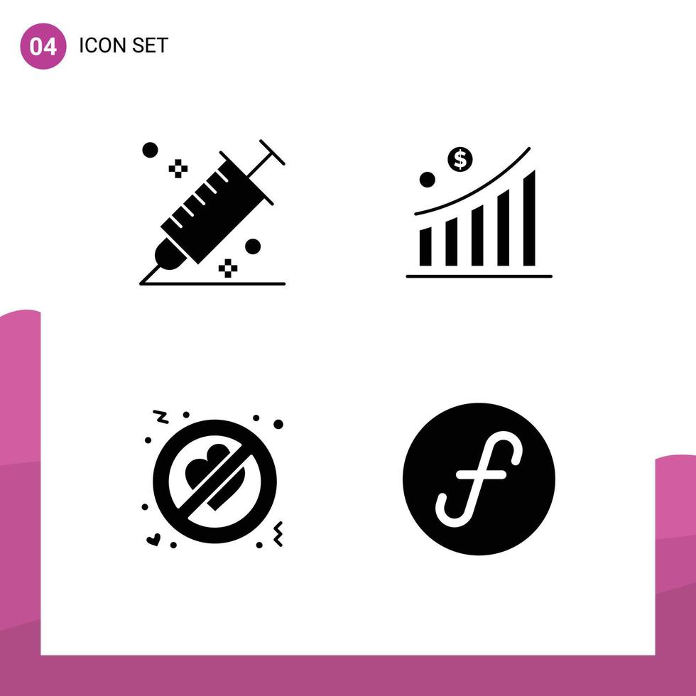 Pack of 4 Modern Solid Glyphs Signs and Symbols for Web Print Media such as color adultery picker graph romance Editable Vector Design Elements