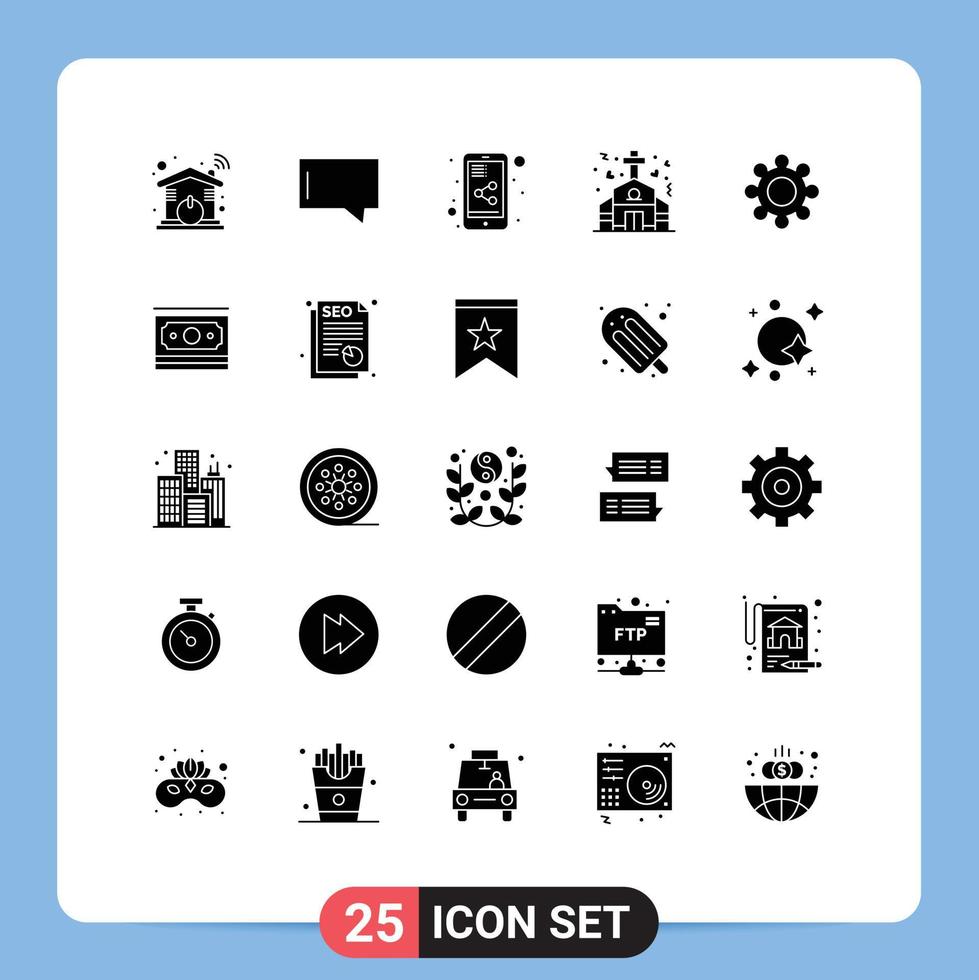 Solid Glyph Pack of 25 Universal Symbols of cash setting share document gear marriage Editable Vector Design Elements