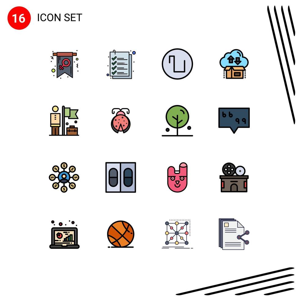 Modern Set of 16 Flat Color Filled Lines Pictograph of accomplished package file gift box Editable Creative Vector Design Elements