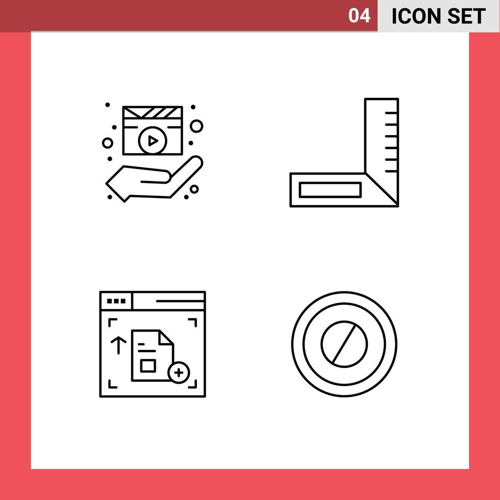 Mobile Interface Line Set of 4 Pictograms of director web media player construction medical Editable Vector Design Elements