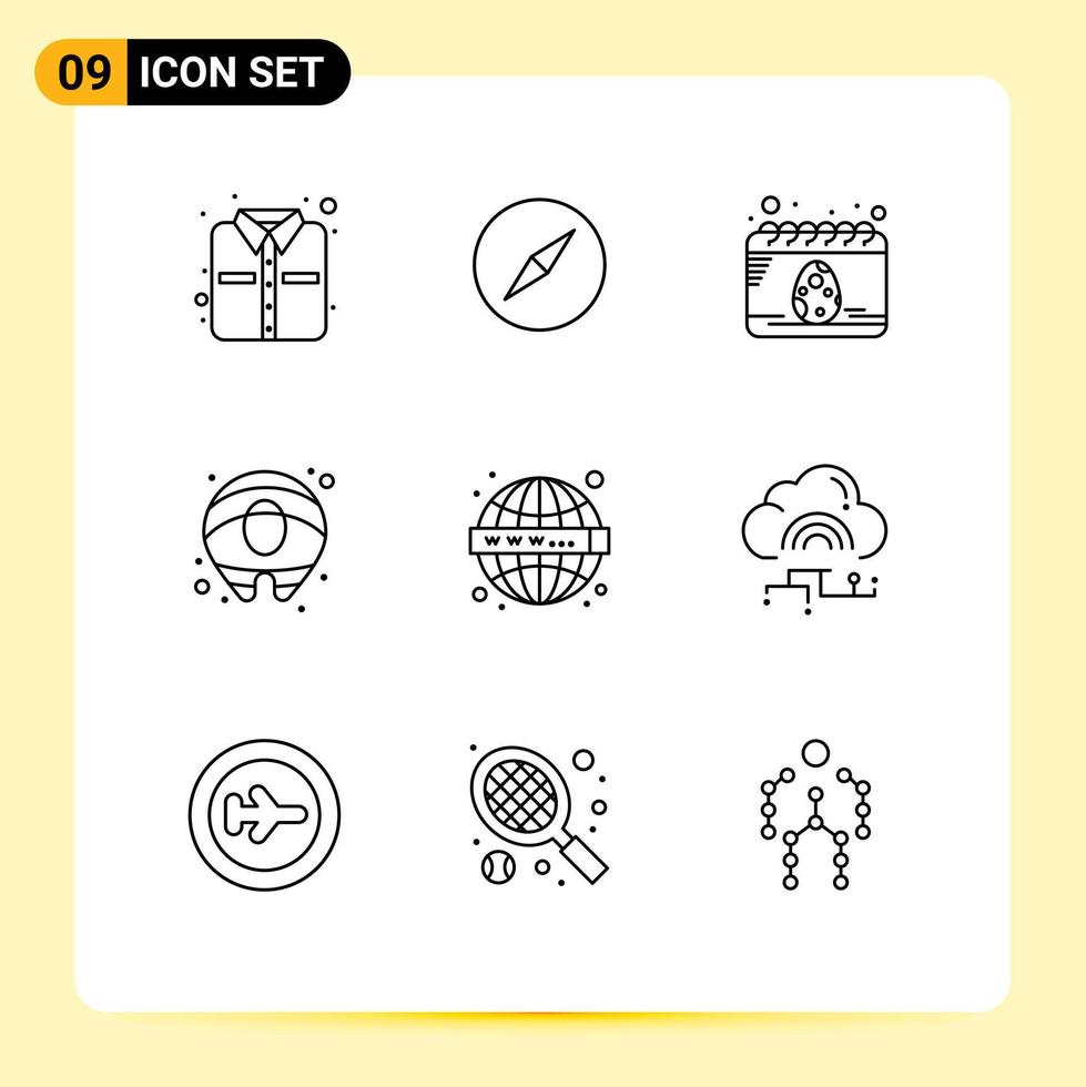 9 User Interface Outline Pack of modern Signs and Symbols of network website festival web salmon Editable Vector Design Elements