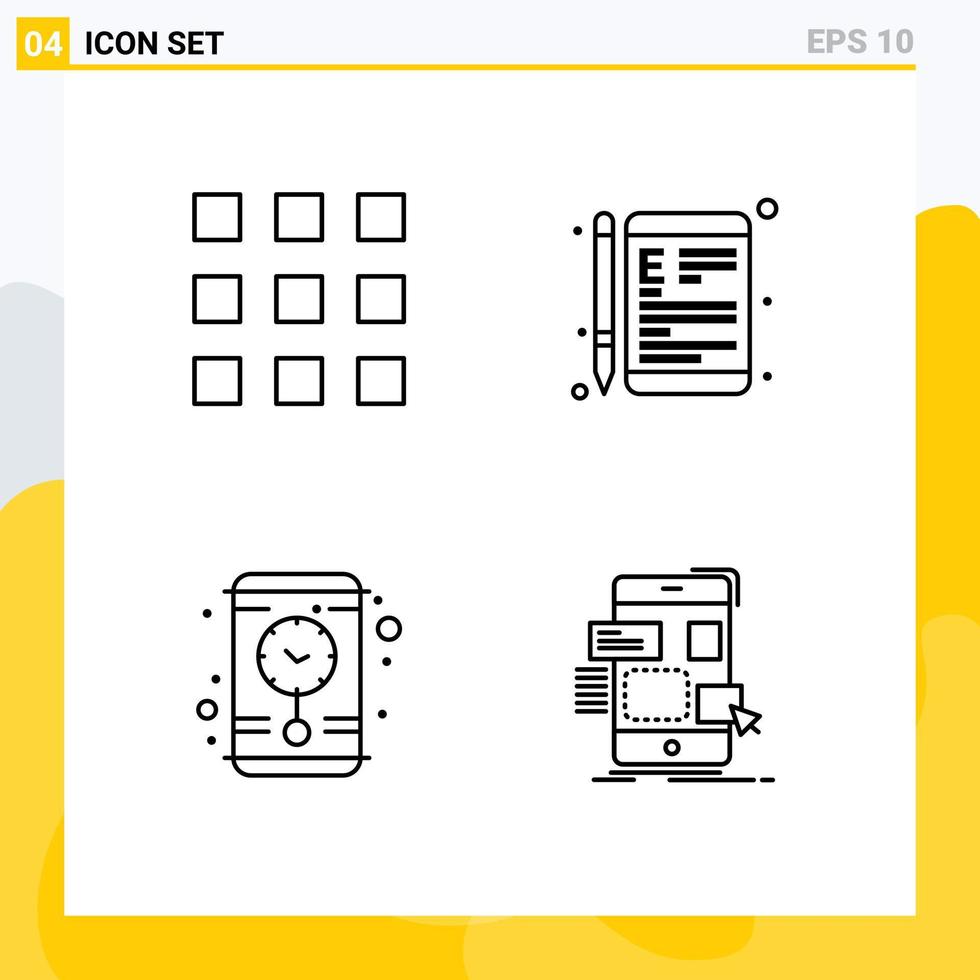 Modern Set of 4 Filledline Flat Colors and symbols such as grid time device education drag Editable Vector Design Elements