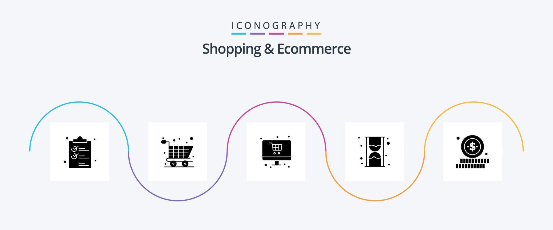 Shopping and Ecommerce Glyph 5 Icon Pack Including shopping. shopping. online. time. glass vector