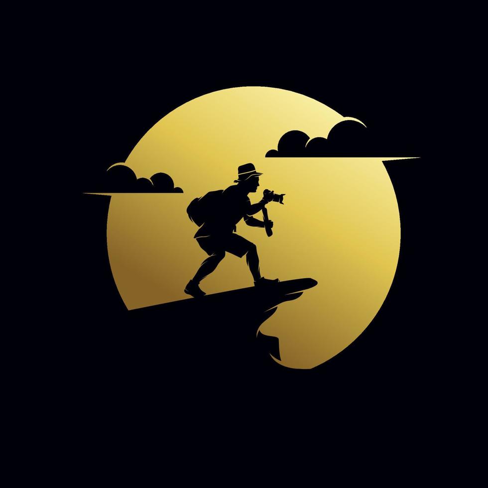 Male adventure photographer with moon logo design vector