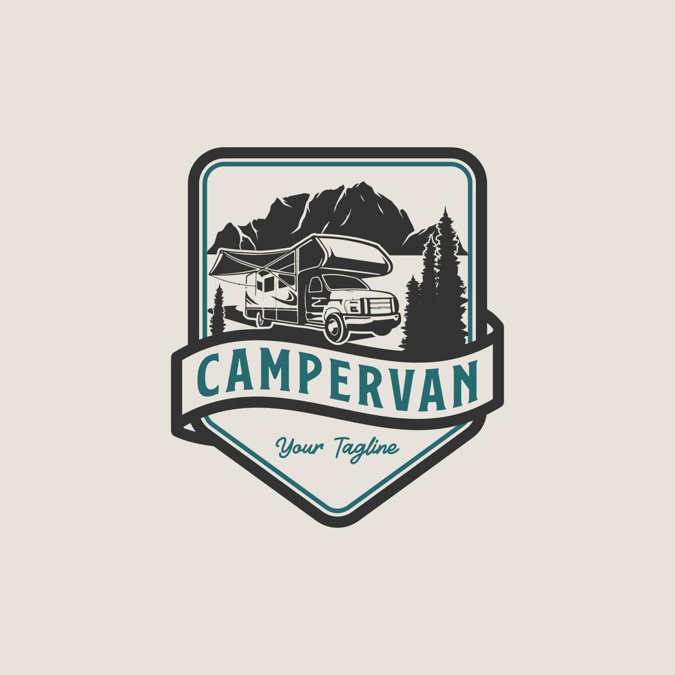 diseño de logotipo de autocaravana con estilo de emblema vector