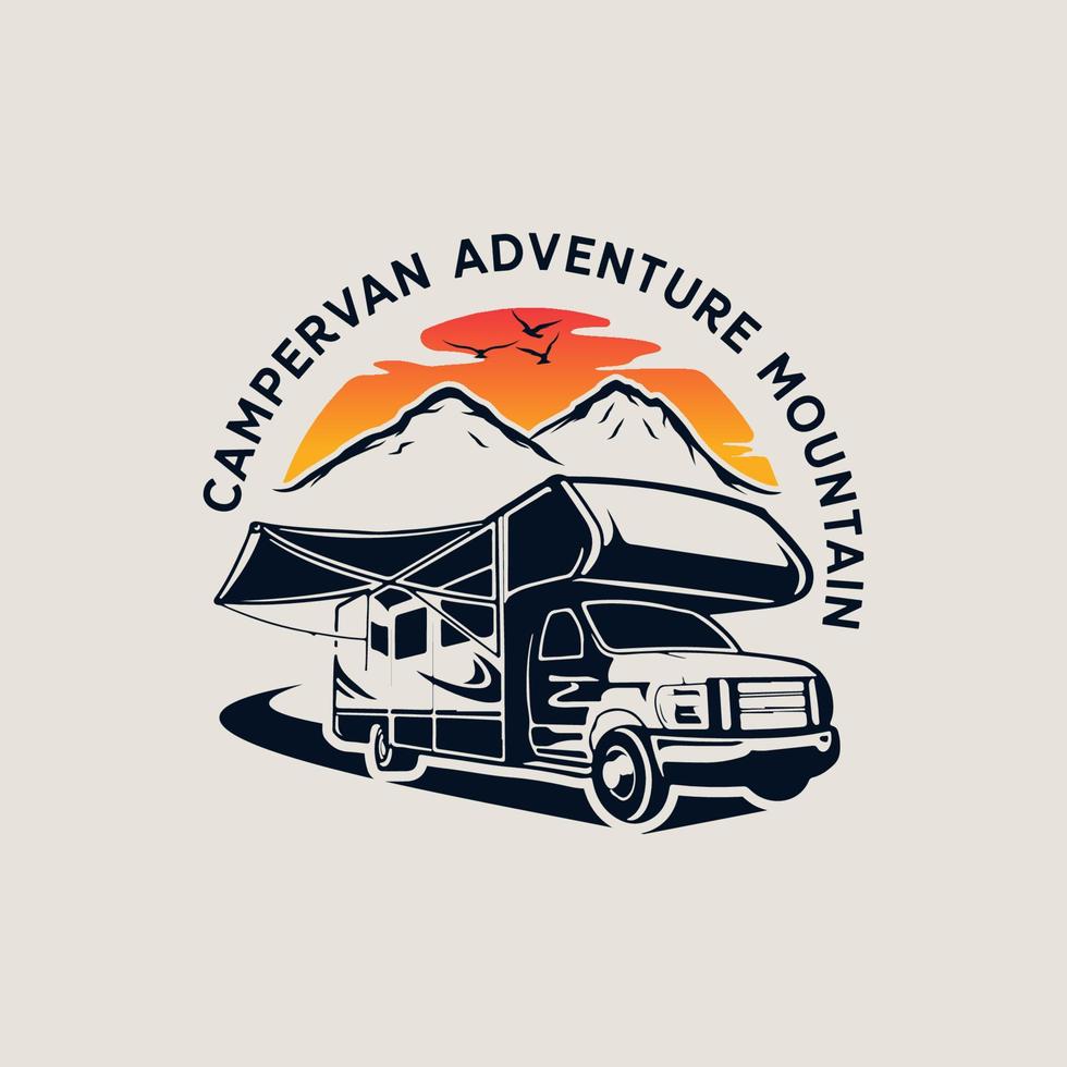 diseño de logotipo de montaña de aventura de autocaravana vector