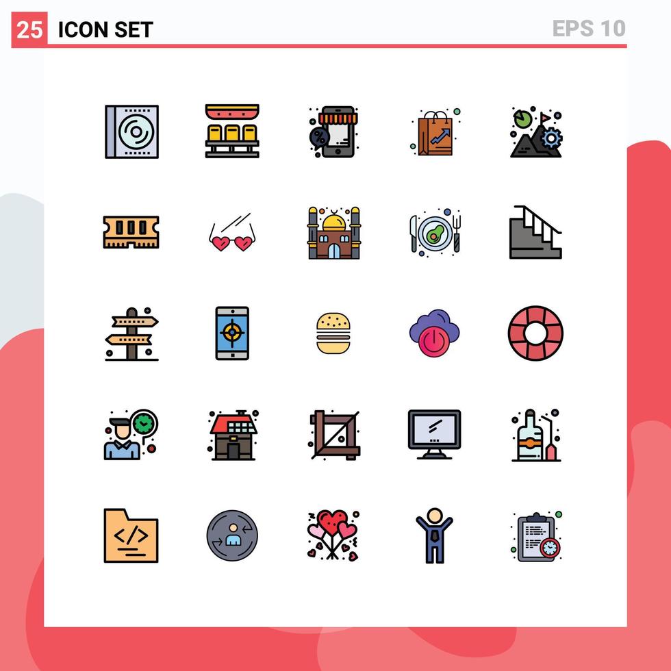 Pictogram Set of 25 Simple Filled line Flat Colors of favorite buying travel bag store Editable Vector Design Elements