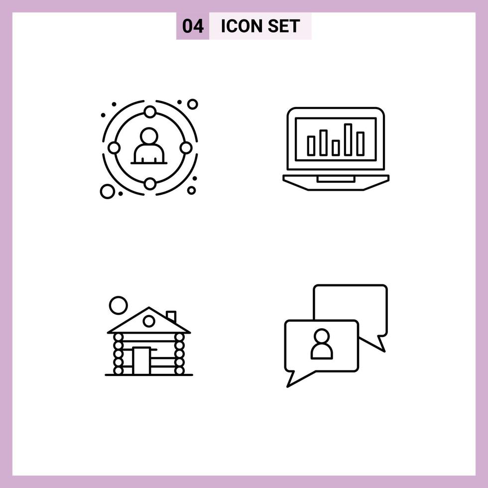 Set of 4 Modern UI Icons Symbols Signs for link statistics people graph building Editable Vector Design Elements