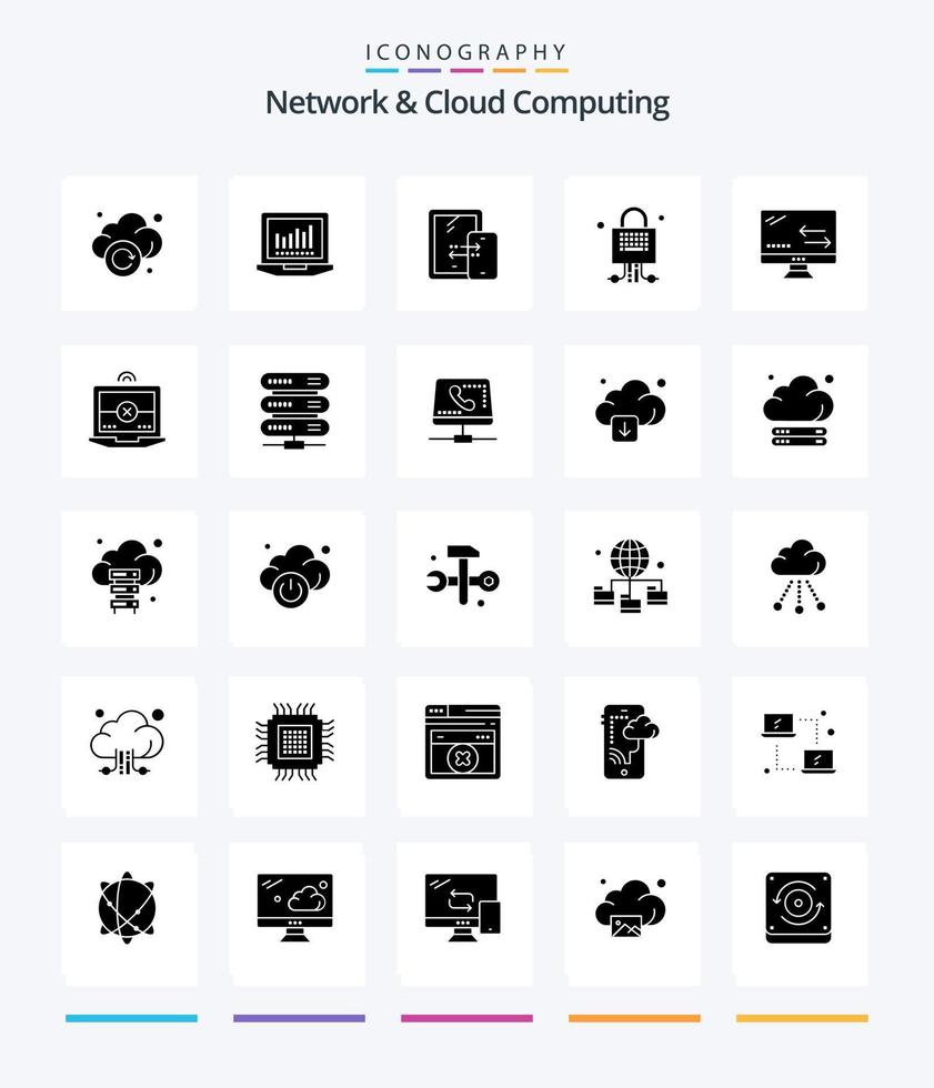 Creative Network And Cloud Computing 25 Glyph Solid Black icon pack  Such As arrows. cloud. connection. technology. locked vector