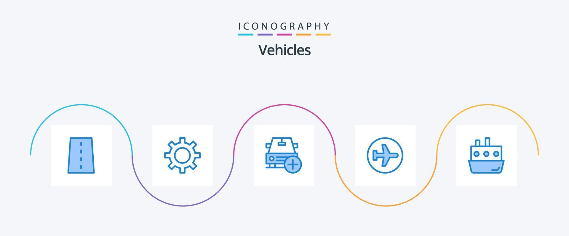 Paquete de 5 iconos azules de vehículos, incluido el vuelo. avión. mantenimiento de vehículos. aeroplano más vector