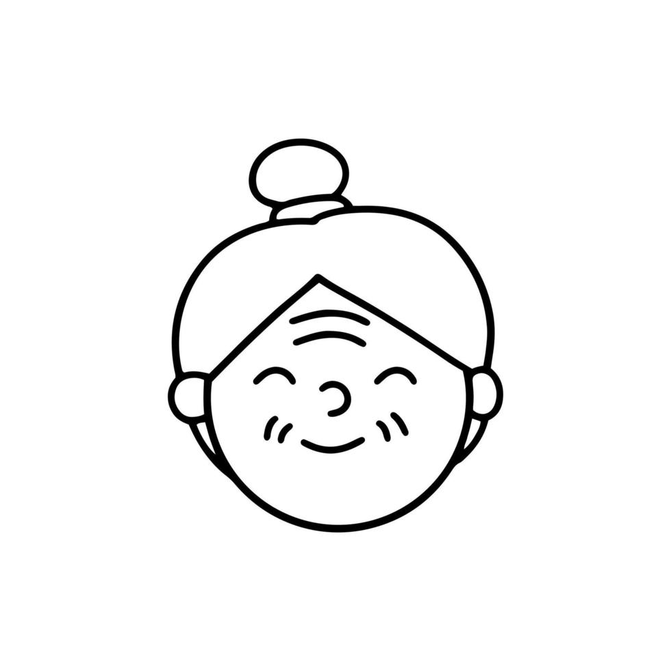 Icon face of a smiling elderly woman. Vector illustration in doodle style