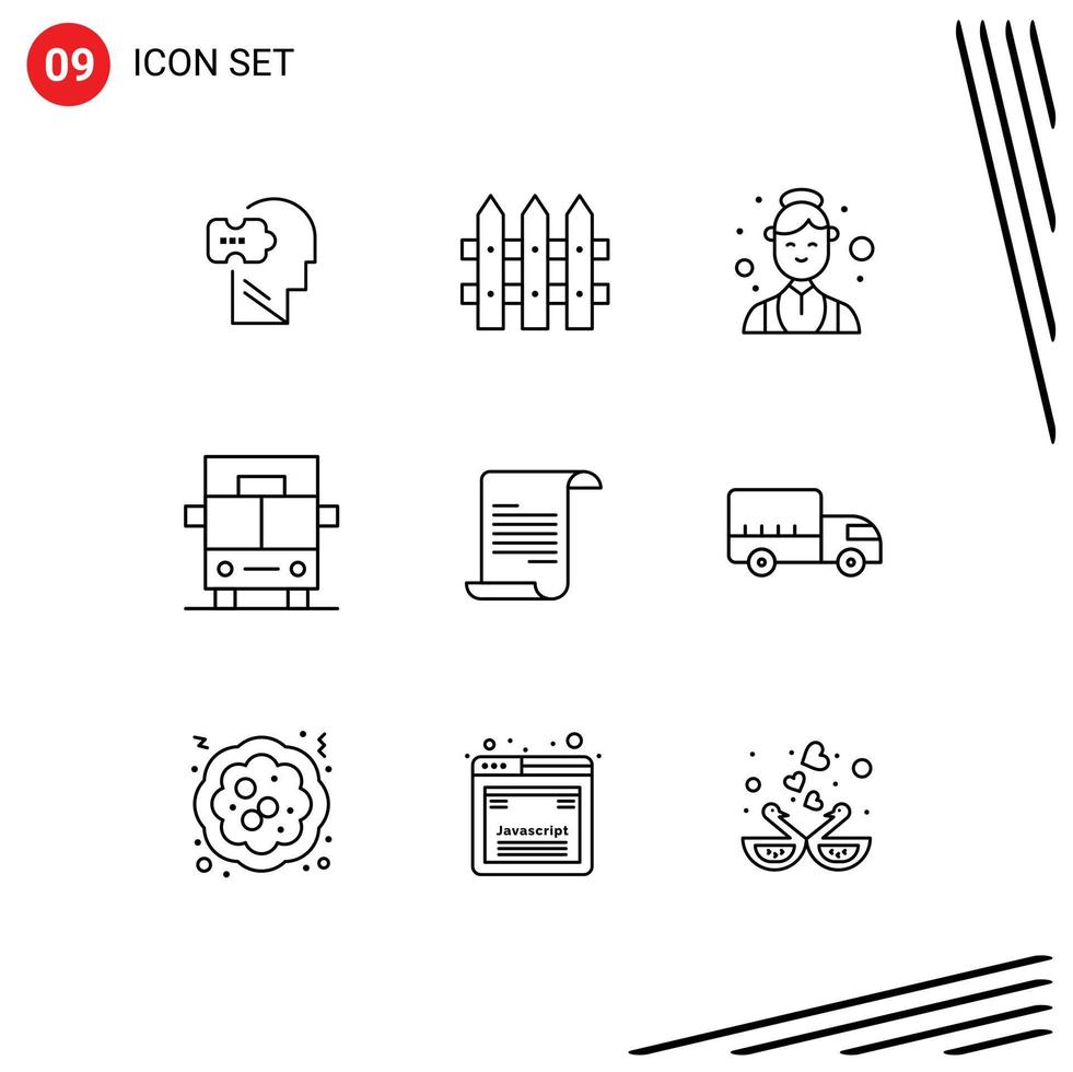 Editable Vector Line Pack of 9 Simple Outlines of delivery text female file vehicles Editable Vector Design Elements