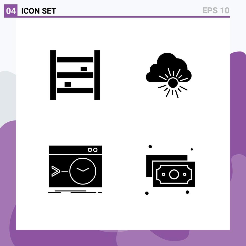 Set of 4 Modern UI Icons Symbols Signs for cabinet admin interior nature root Editable Vector Design Elements
