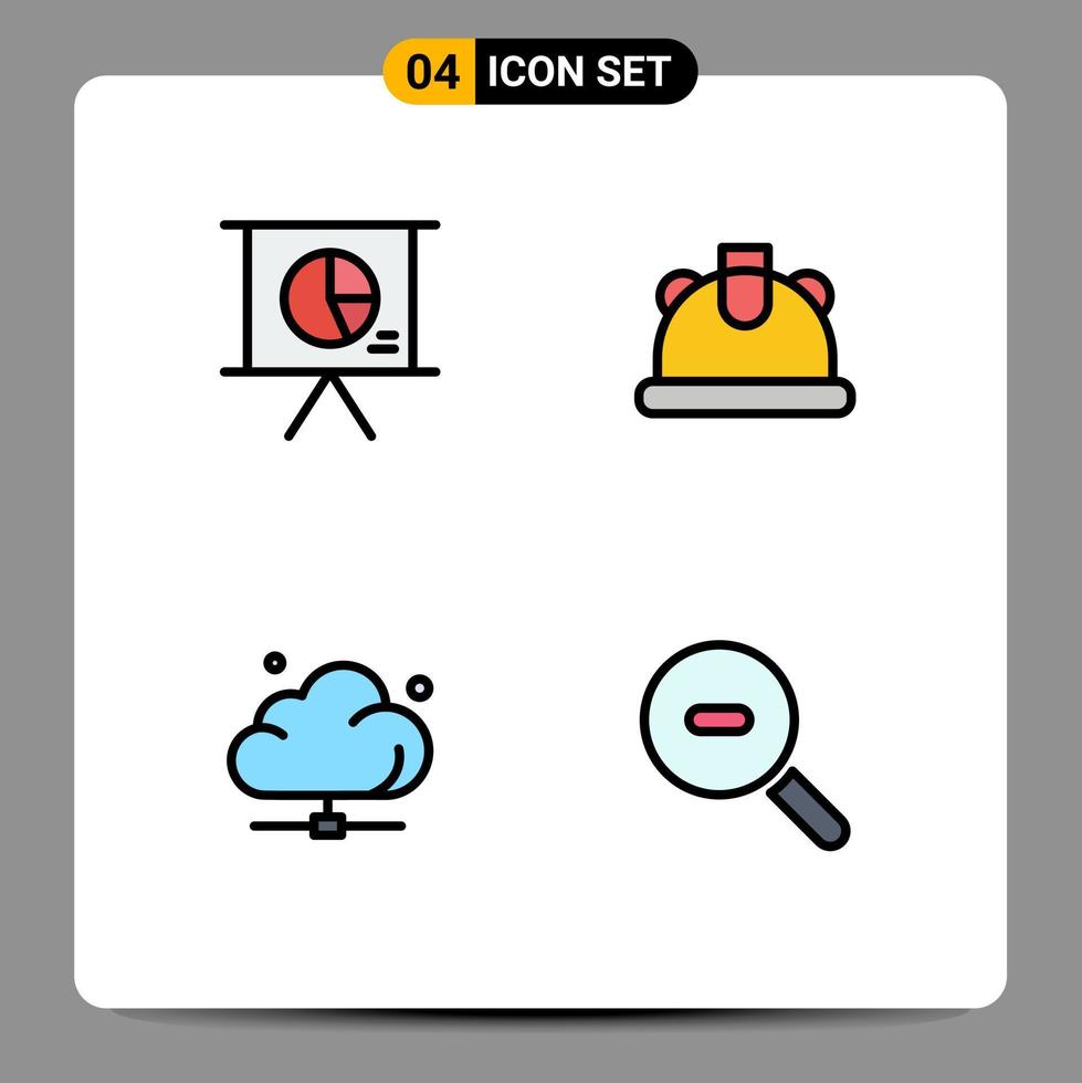 Set of 4 Modern UI Icons Symbols Signs for business network slide helmet technology Editable Vector Design Elements