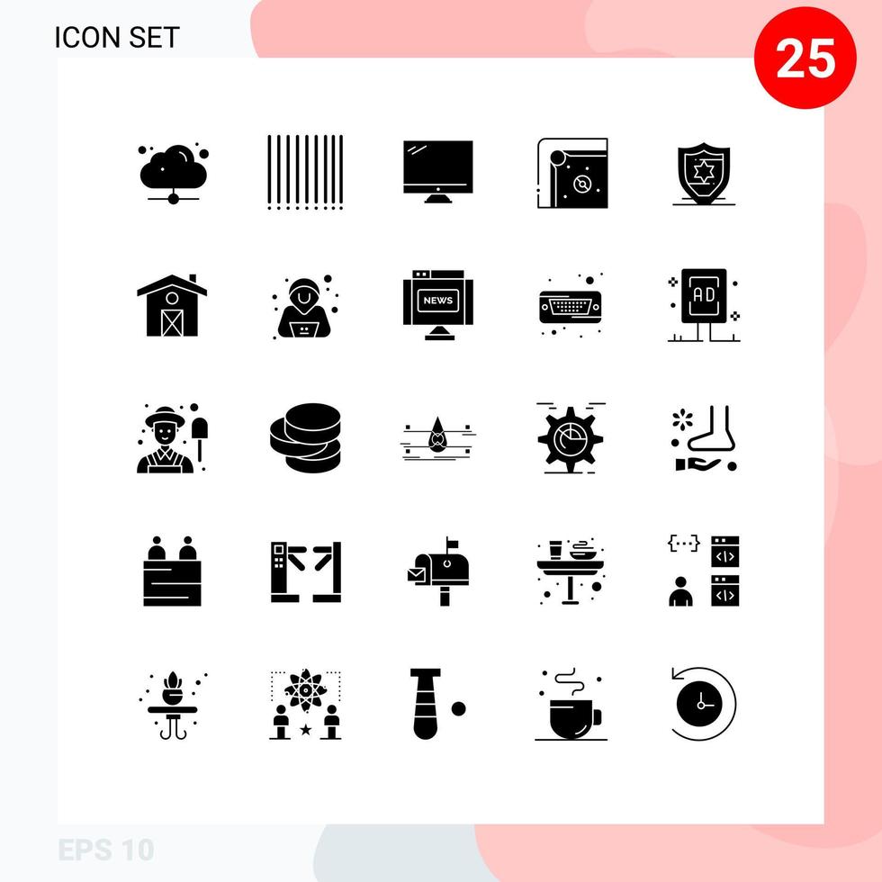 25 Thematic Vector Solid Glyphs and Editable Symbols of shield american device play fun Editable Vector Design Elements