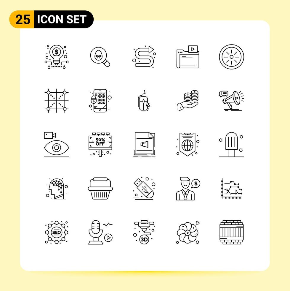 Modern Set of 25 Lines and symbols such as fruit media arrows video folder Editable Vector Design Elements