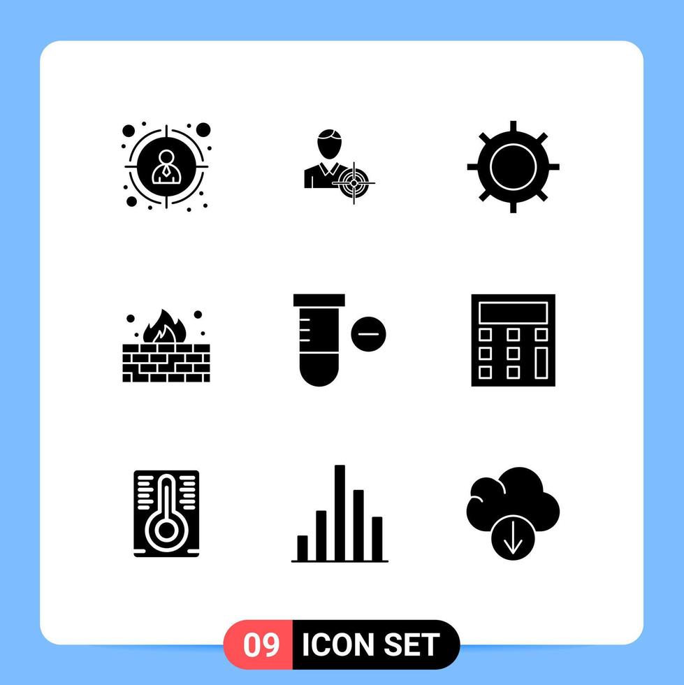 9 User Interface Solid Glyph Pack of modern Signs and Symbols of space minus cog protection firewall Editable Vector Design Elements