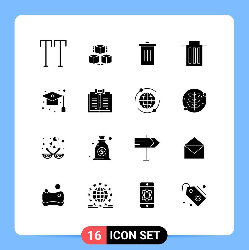 Set of 16 Modern UI Icons Symbols Signs for education user been trash delete Editable Vector Design Elements