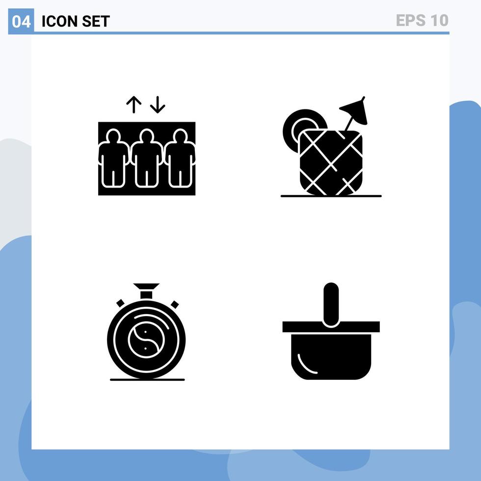 4 Universal Solid Glyph Signs Symbols of elevator meditation pineapple drink basket Editable Vector Design Elements