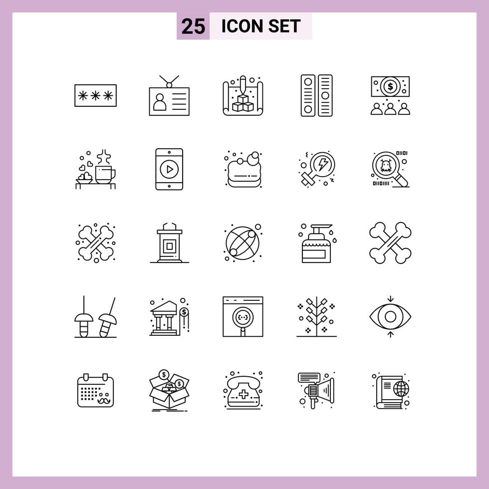 Line Pack of 25 Universal Symbols of file cover directory retro television archive print Editable Vector Design Elements