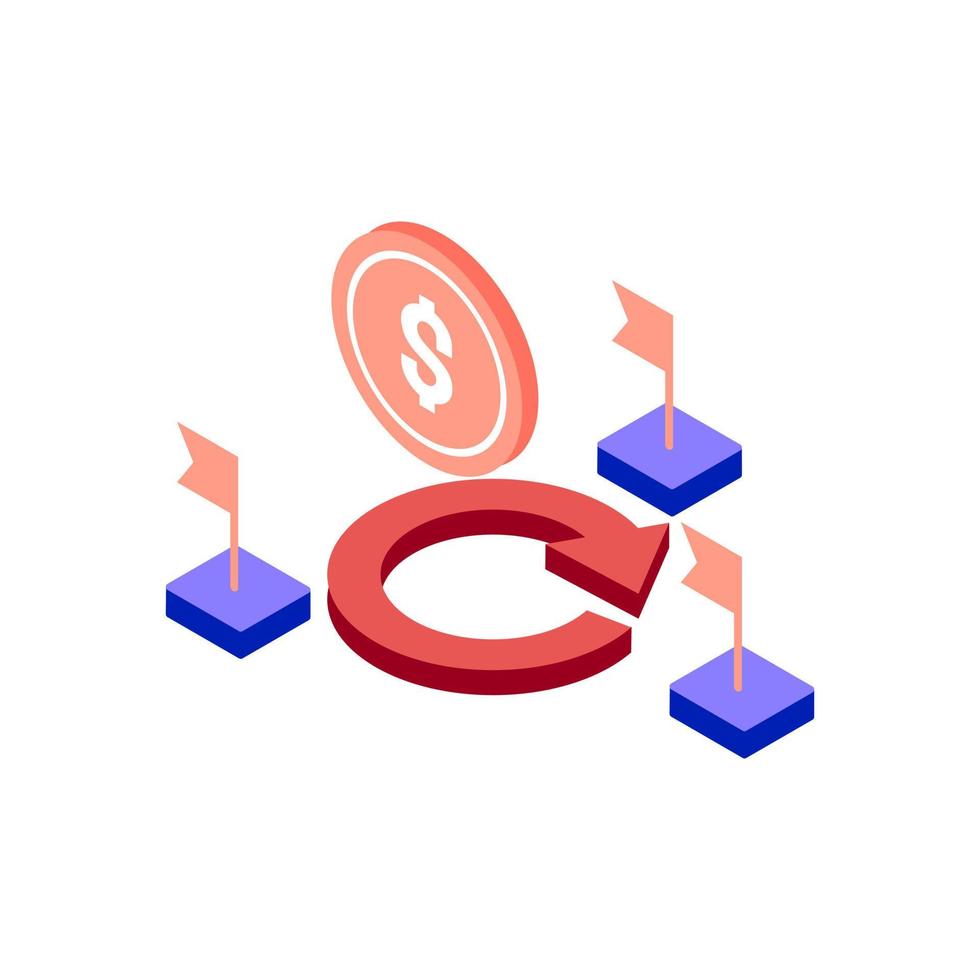 recession business cycle isometric icon illustration color red, blue, purple. Conceptual business story. Financial crisis, economic recession, bankruptcy, depression. vector