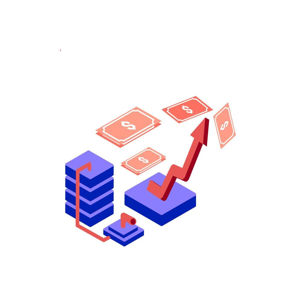 recession inflation isometric icon illustration color red, blue, purple. Conceptual business story. Financial crisis, economic recession, bankruptcy, depression. vector