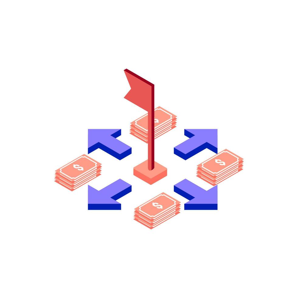recession expansion isometric icon illustration color red, blue, purple. Conceptual business story. Financial crisis, economic recession, bankruptcy, depression. vector