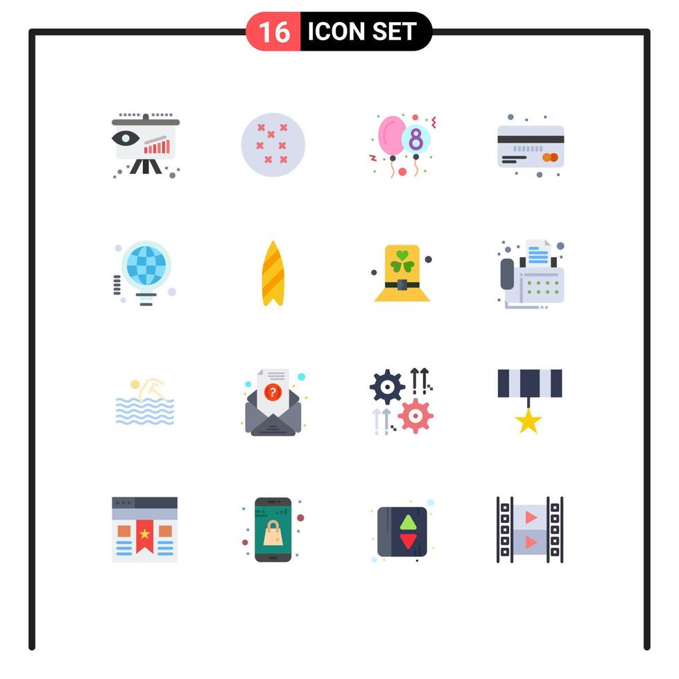 Set of 16 Commercial Flat Colors pack for idea world eight day bulb debit Editable Pack of Creative Vector Design Elements
