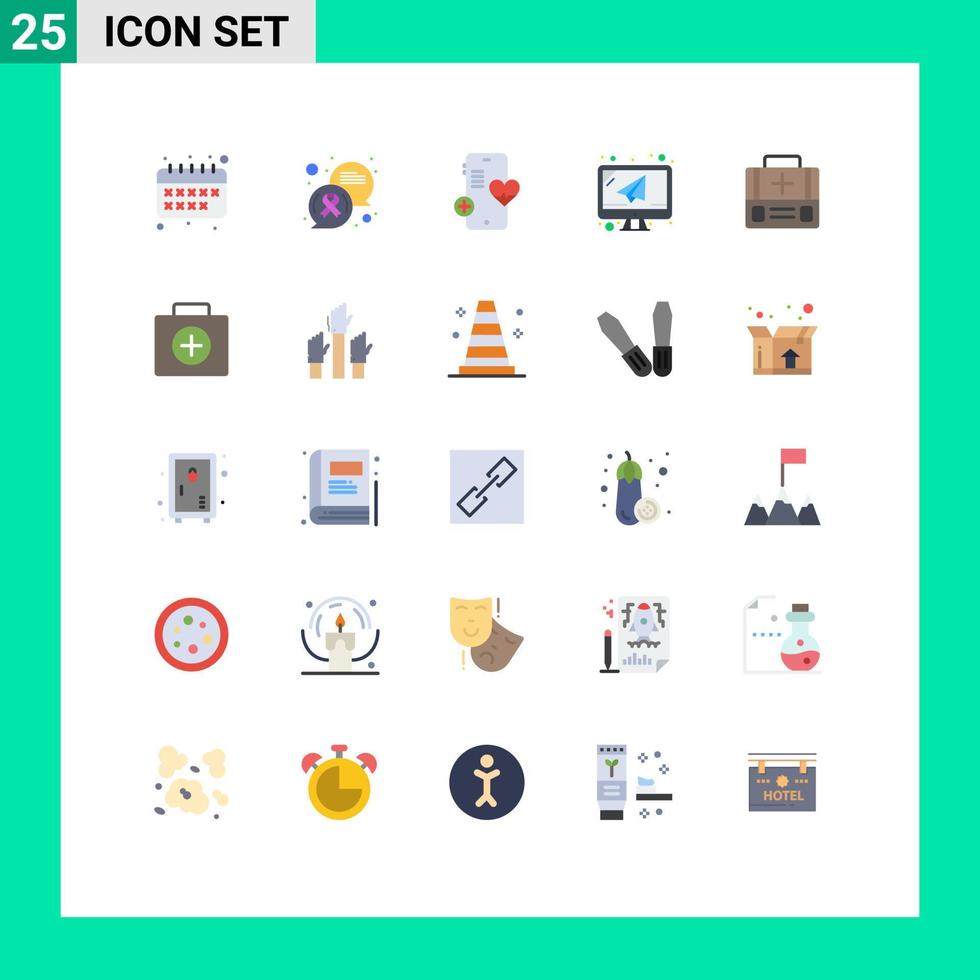 Pack of 25 creative Flat Colors of medical briefcase phone mail email Editable Vector Design Elements
