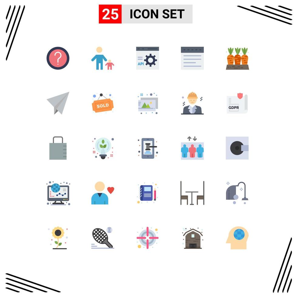 conjunto moderno de 25 colores planos y símbolos, como pestañas de sitios web, programación principal, desarrollo de elementos de diseño vectorial editables vector
