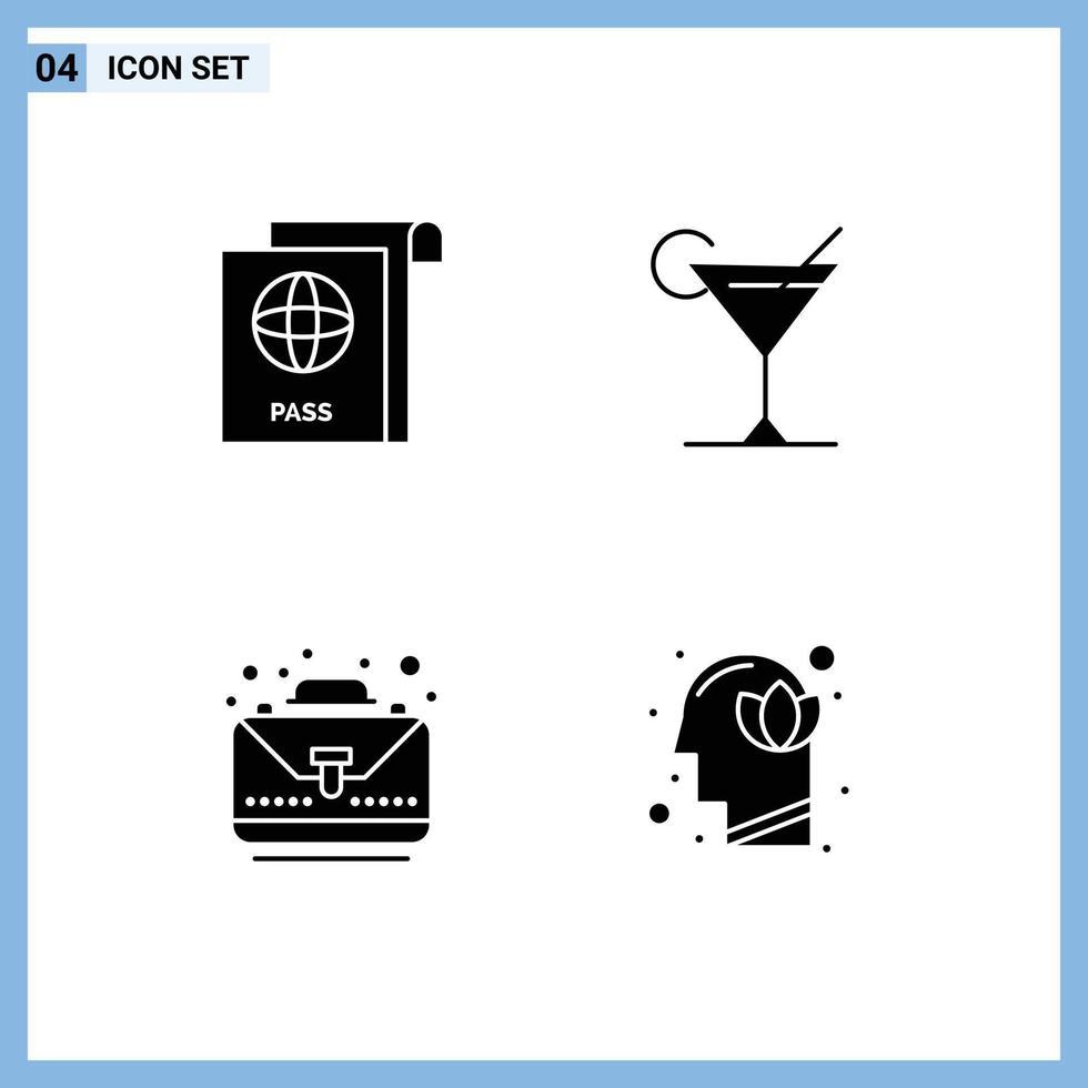 Stock Vector Icon Pack of 4 Line Signs and Symbols for document bag cocktail business harmony Editable Vector Design Elements