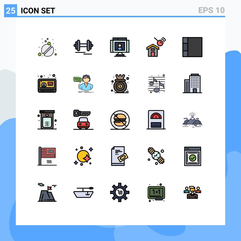 grupo de 25 signos y símbolos de colores planos de línea rellena para elementos de diseño vectorial editables de cámara web de construcción de llamada de casa de cuadrícula vector