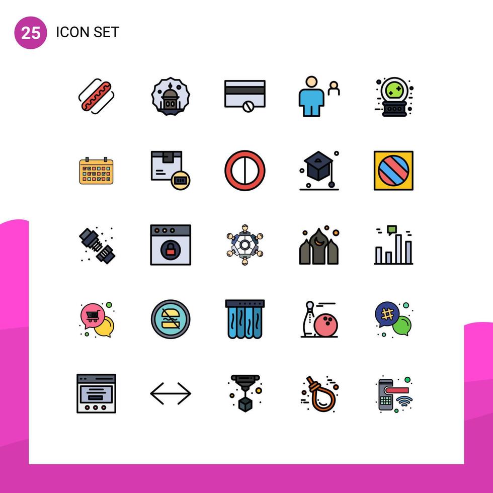25 Filled line Flat Color concept for Websites Mobile and Apps crystal ball pair pray human avatar Editable Vector Design Elements