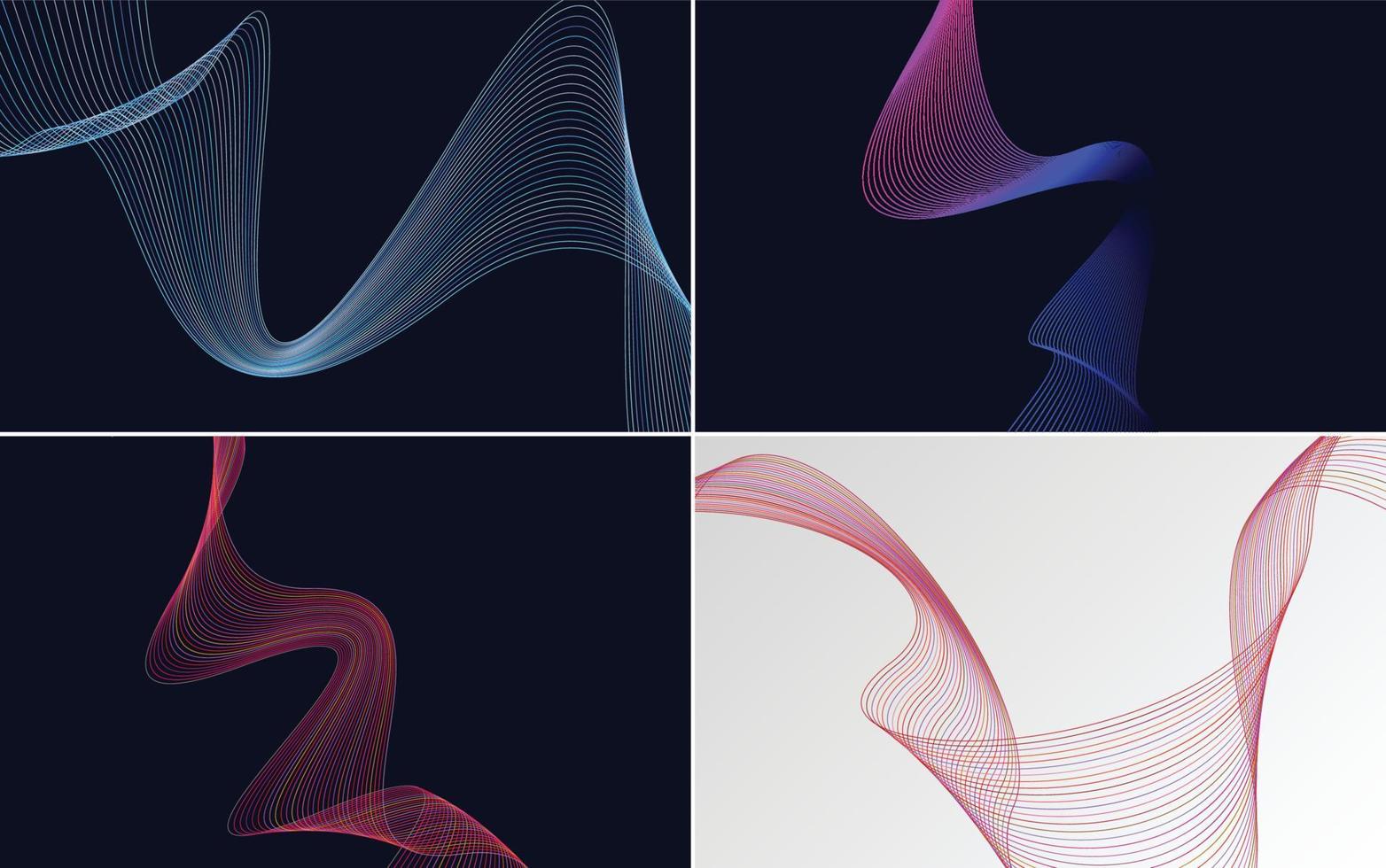 Set of 4 abstract waving line backgrounds to add style to your work vector