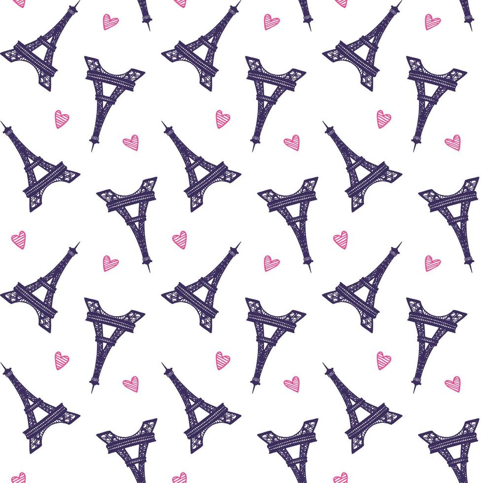 Vector Eiffel Towers romantic seamless pattern