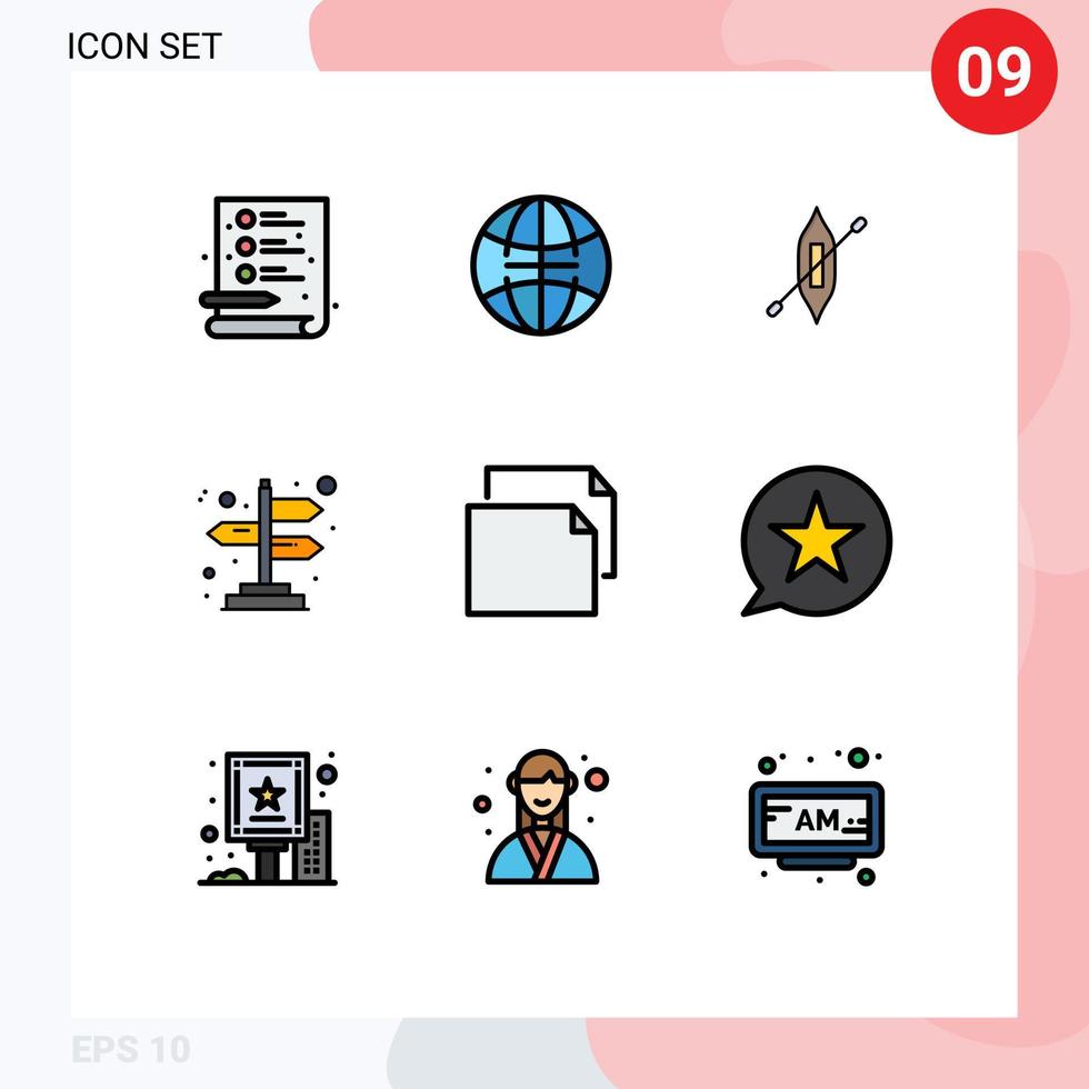 9 iconos creativos, signos y símbolos modernos del paisaje favorito, direcciones de documentos de kayak, elementos de diseño vectorial editables vector