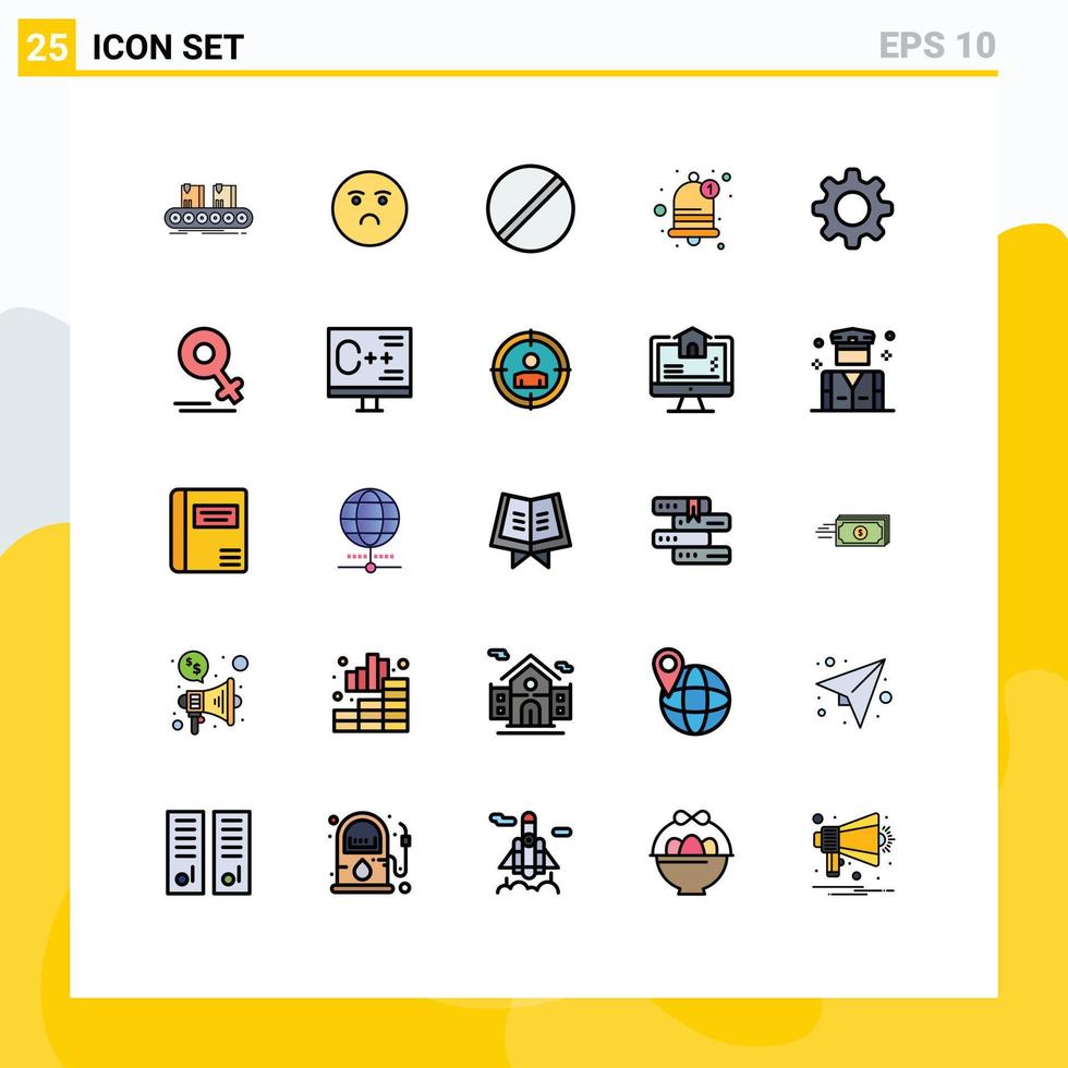 25 Thematic Vector Filled line Flat Colors and Editable Symbols of reminder bell sad alarm research Editable Vector Design Elements