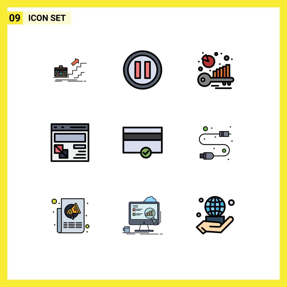 9 Thematic Vector Filledline Flat Colors and Editable Symbols of page develop music browser keyword Editable Vector Design Elements