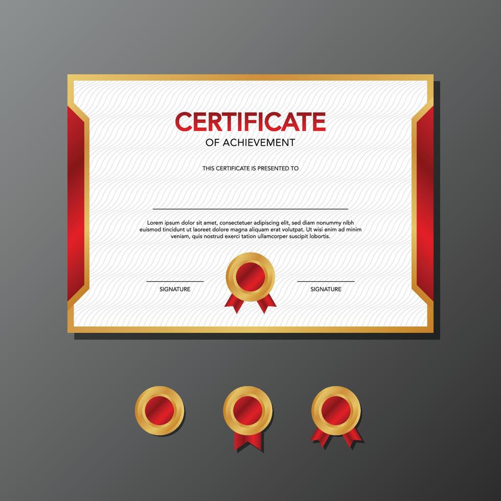 certificado de logro en plantilla de diseño abstracto rojo y dorado vector
