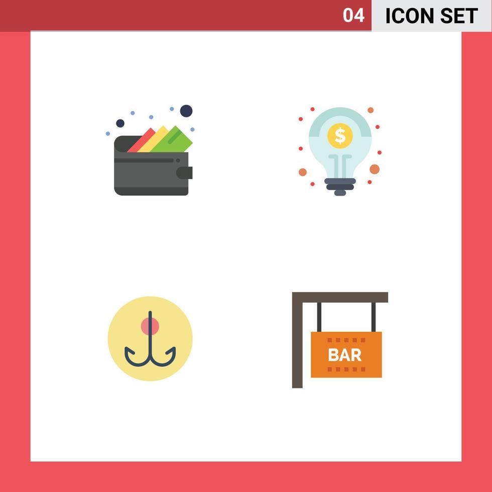 Universal Icon Symbols Group of 4 Modern Flat Icons of cash hook financial solution bar sign