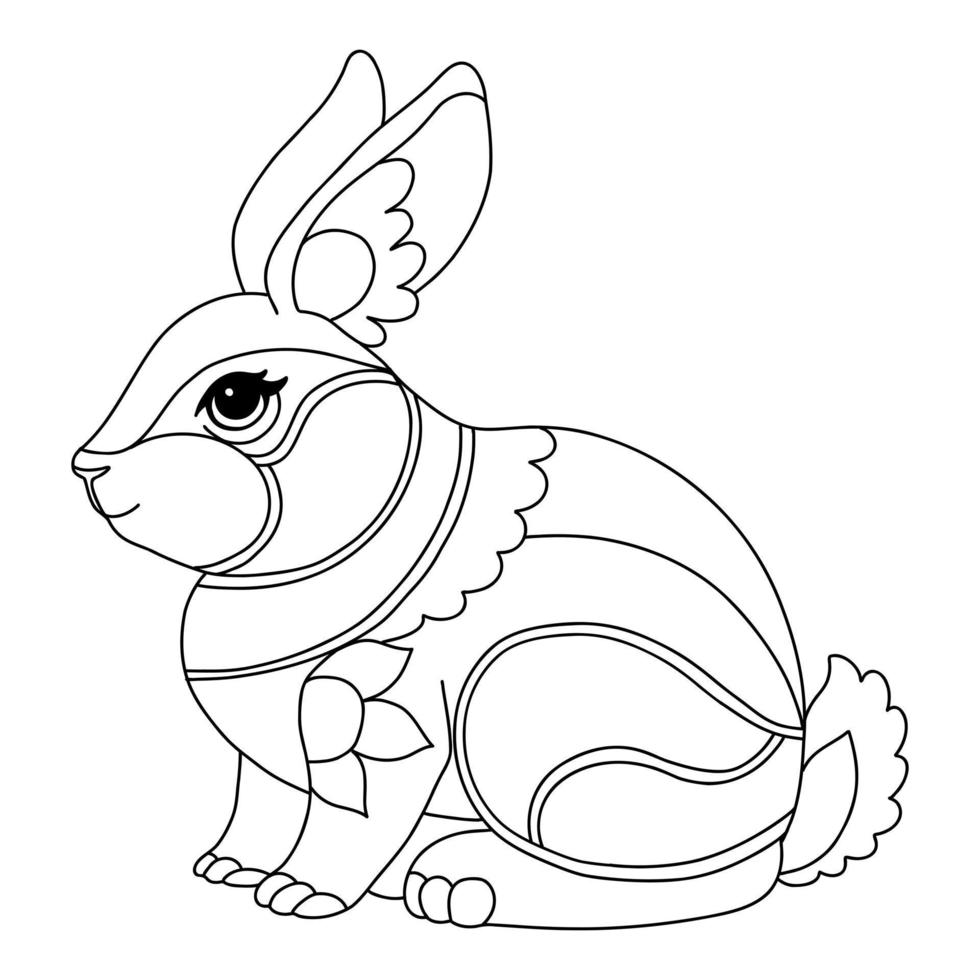 Cute little rabbit coloring template vector illustration